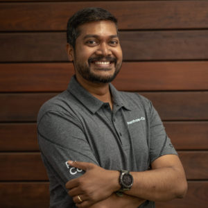 Portrait of Sai Pasupuleti, Project Manager at Renfrow+Co, Houston’s expert in custom metal and wood fabrication services